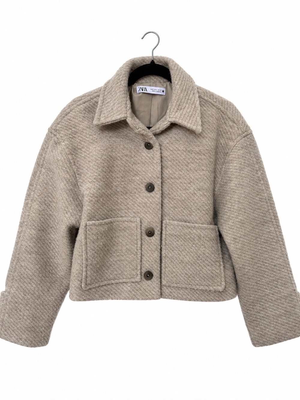 Zara Beige Quilted Pea Coat